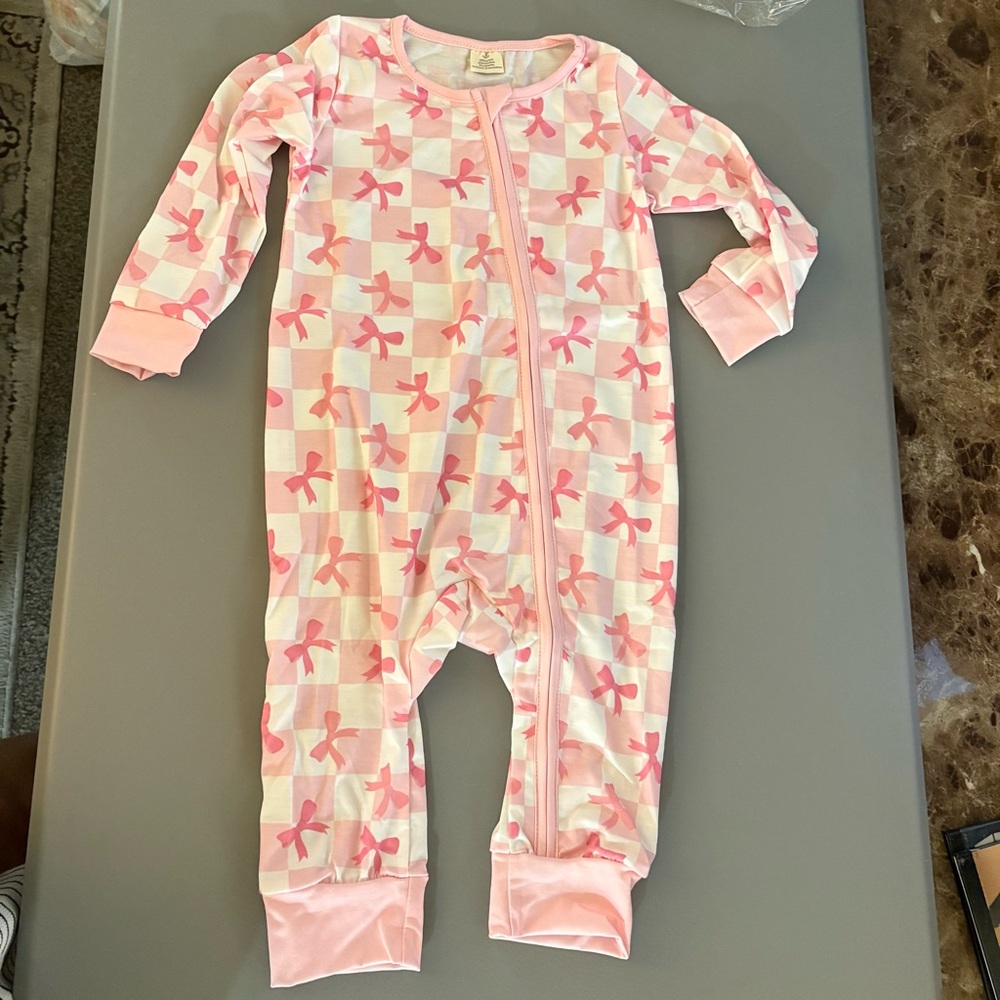 Sassy bamboo pajamas pink bow new sz 2T or 12-18 mos